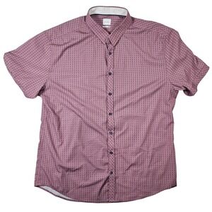 JB Holt Mens 2XL Athletic Fit Short Sleeve Button Down Shirt PinkGeometric Print